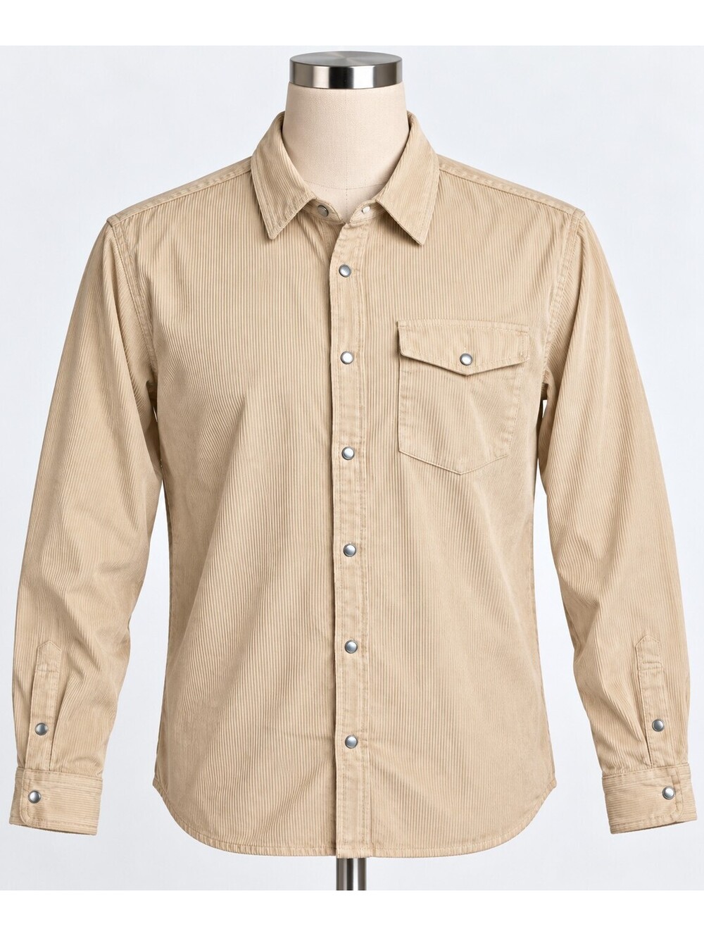 Criquet Men's L Cream Corduroy Pearl Snap Western Shirt